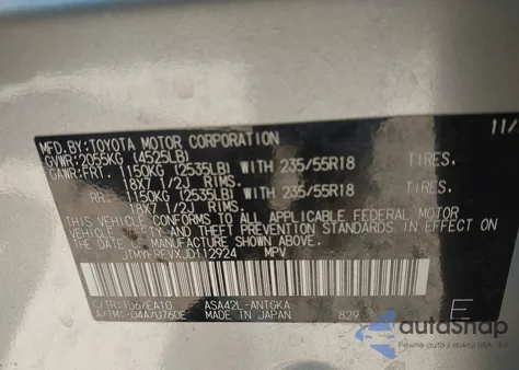 2018 Toyota Rav4 Limited z USA, uszkodzony, nr VIN JTMYFREVXJD112924